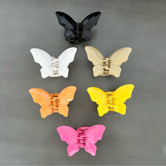 Taupe Tan Neutral Butterfly Monarch Medium Size 3.25" Lobster Claw Hair Clip - Picture 2 of 3